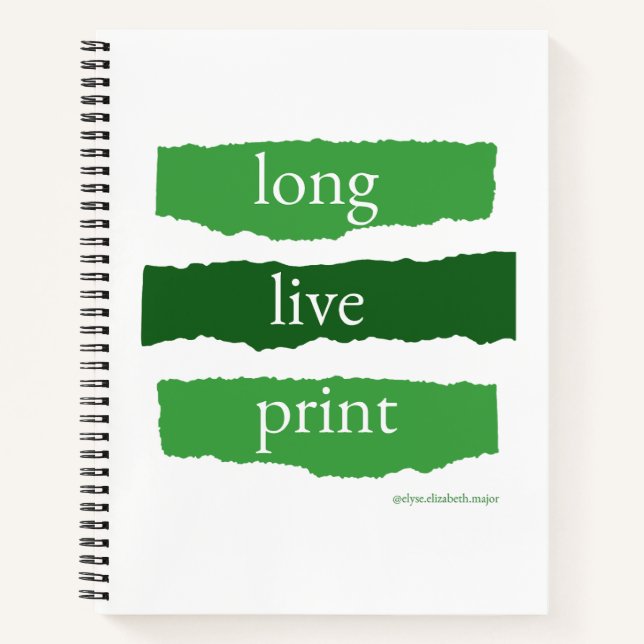 long live print spiral notebook in green (Front)
