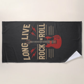 Long Live Rock N' Roll Vintage Electric Guitar Tee Beach Towel