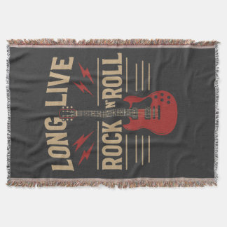 Long Live Rock N' Roll Vintage Electric Guitar Tee Throw Blanket