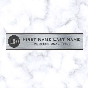 Long Name Logo Office Door Sign Faux Silver