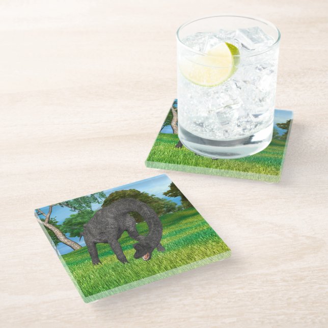 Long Neck Dinosaur Jungle Adventure Glass Coaster (Angled)
