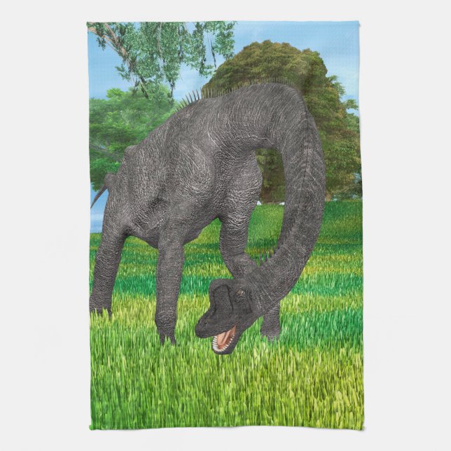 Long Neck Dinosaur Jungle Adventure Tea Towel (Vertical)