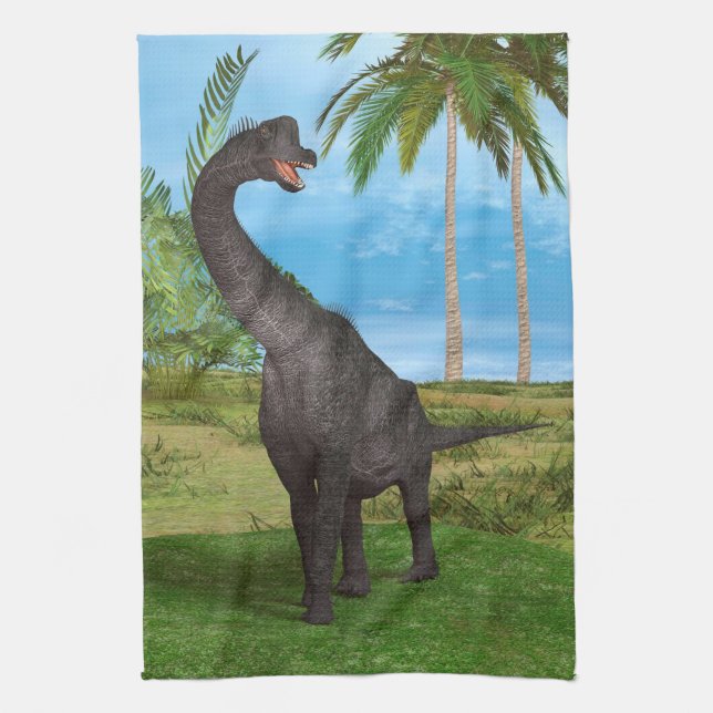 Long Neck Dinosaur Jungle Adventure Tea Towel (Vertical)