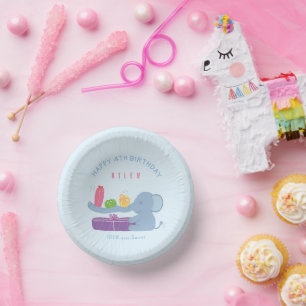 Long-Nosed Elephant & Gifts Birthday Paper Bowl Plate