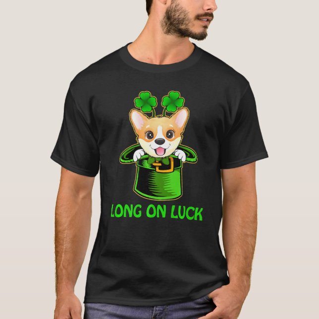 Long On Luck Leprechaun Hat Corgi Dog St Patricks  T-Shirt (Front)