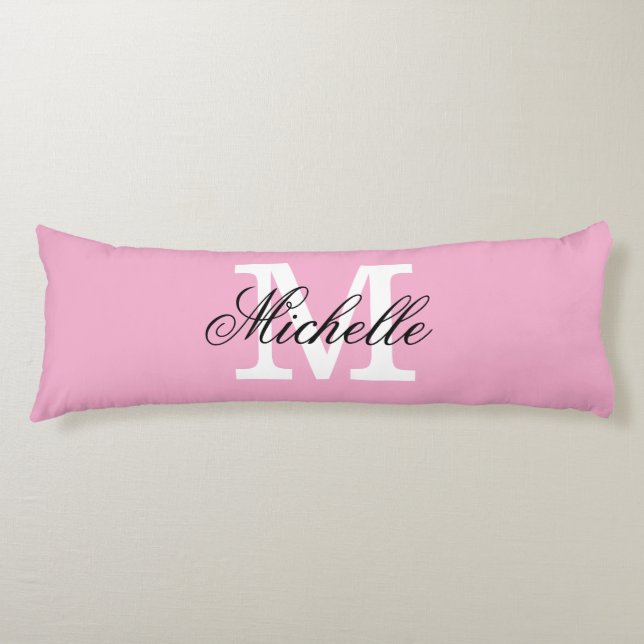 Long pink body pillow with custom monogram (Front)