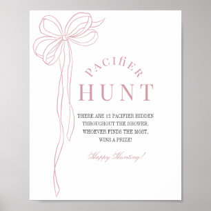 Long Pink Bow Ribbon Baby Shower Pacifier Hunt Poster