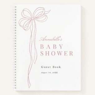 Long Pink Bow Ribbon Girl Baby Shower Guest Book