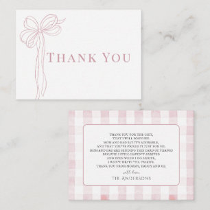Long Pink Bow Ribbon Girl Baby Shower Thank You Card