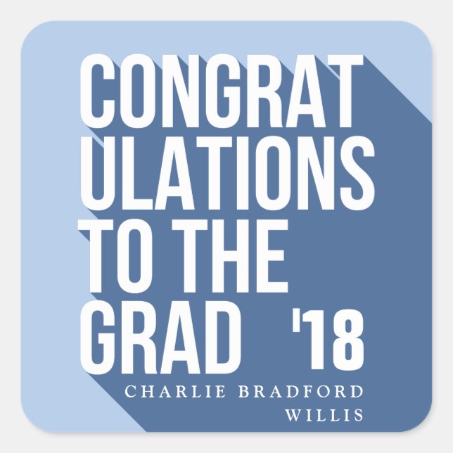 LONG SHADOW CONGRATS TO THE GRAD NAVY SQUARE STICKER (Front)