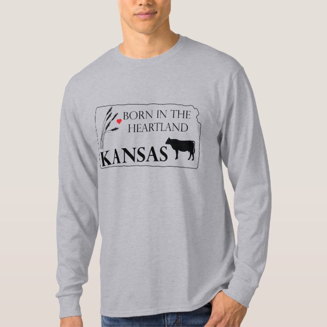 Long Sleeve Born in the heartland- Kansas T-Shirt (Front)