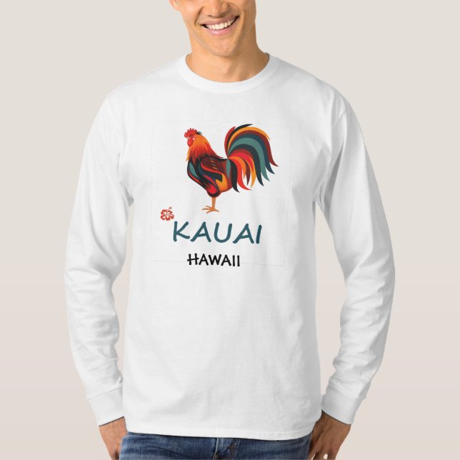 Long Sleeve Hawaiian T-shirt Kauai Wild Rooster (Front)