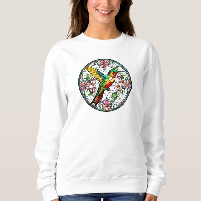 Long Sleeved Sweatshirt Stained-Glass Hummingbird (Front)