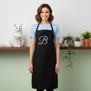 Long Solid Black Monogrammed Apron