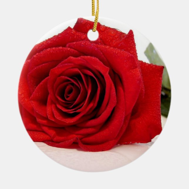Long Stem Red Rose Ornament (Front)