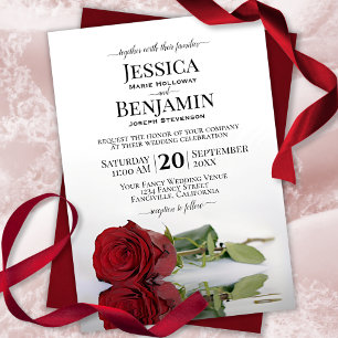 Long Stemmed Red Rose Elegant Wedding Invitation