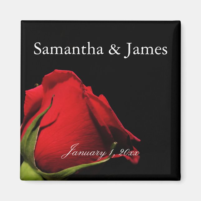 Long Stemmed Red Rose Personal Wedding Magnet (Front)