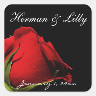 Long Stemmed Red Rose Personalised Wedding Square Sticker