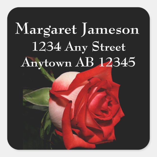 Long Stemmed Red Rose Wedding Return Address Label (Front)