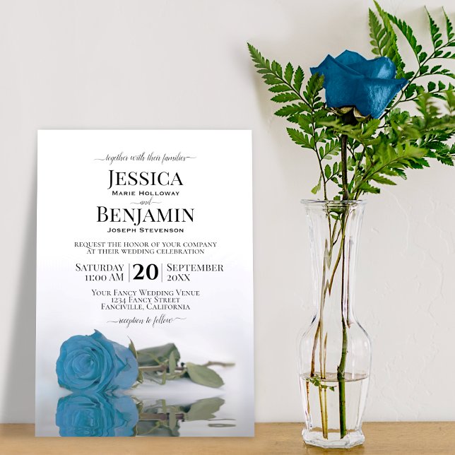 Long-Stemmed Sky Blue Rose Elegant Wedding Invitation (Creator Uploaded)