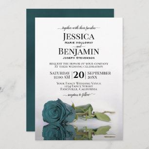 Long-Stemmed Teal Turquoise Rose Elegant Wedding Invitation
