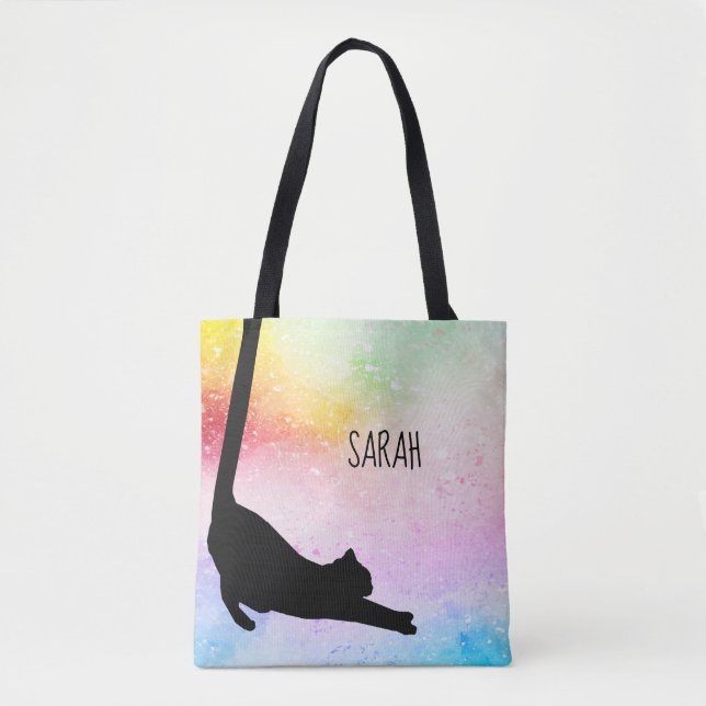 Long Tail Black Cat Personalised Tote Bag (Front)