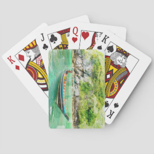Long Tail Boat and Island in Thailand Watercolor Playing Cards