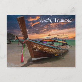 Long tail boat at sunset, Krabi, Thailand Holiday Postcard
