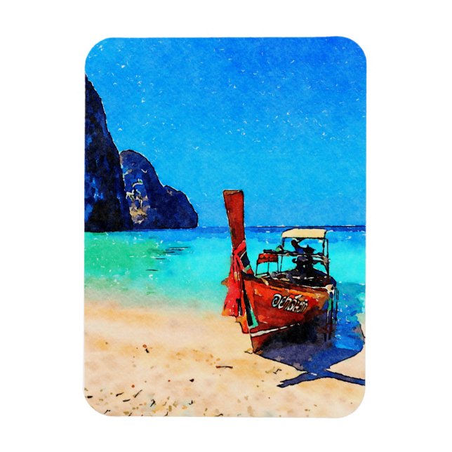 Long tail boat on Thai beach Magnet (Vertical)