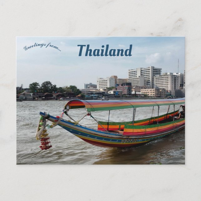 Long-Tailed Boat in Bangkok Thailand Postcard (Front)