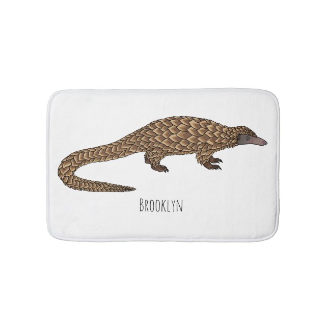 Long-tailed pangolin cartoon illustration  bath mat (Front)