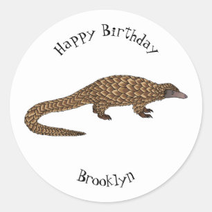 Long-tailed pangolin cartoon illustration  classic round sticker