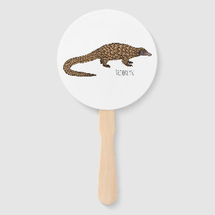 Long-tailed pangolin cartoon illustration hand fan