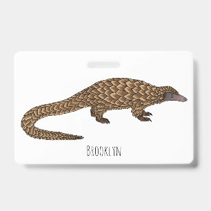 Long-tailed pangolin cartoon illustration  ID badge