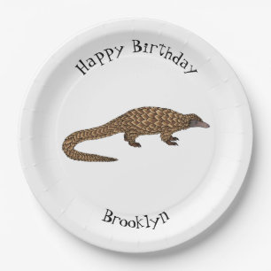 Long-tailed pangolin cartoon illustration  paper plate