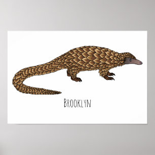Long-tailed pangolin cartoon illustration poster