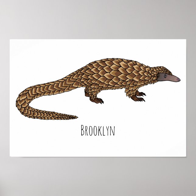 Long-tailed pangolin cartoon illustration poster (Front)