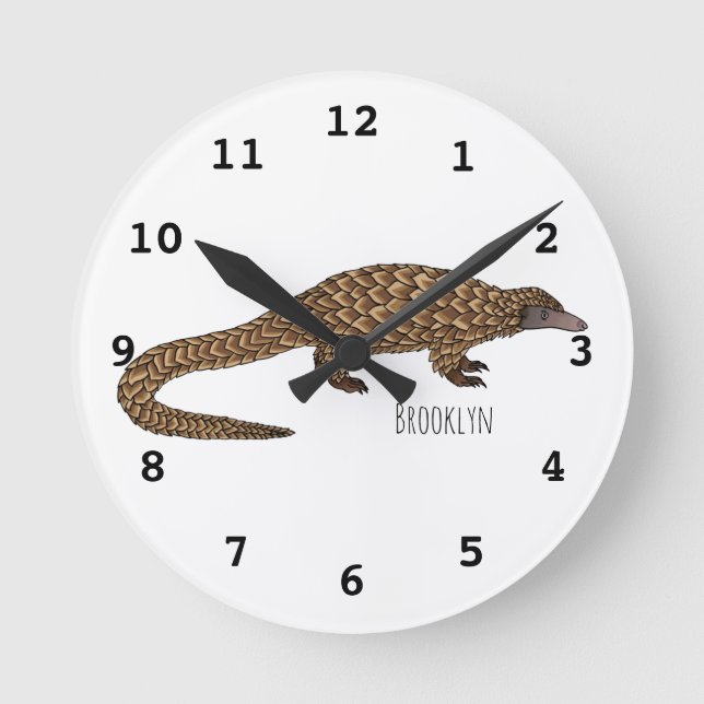 Long-tailed pangolin cartoon illustration  round clock (Front)
