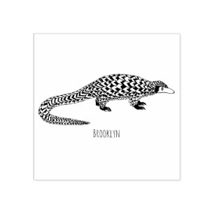 Long-tailed pangolin cartoon illustration rubber stamp