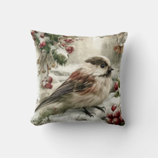Long-tailed tit bird in snow cushion