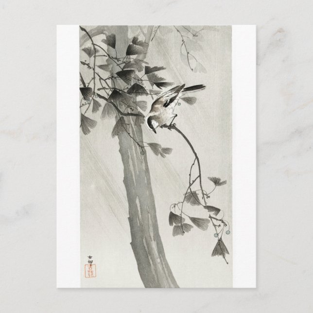 Long-tailed tit in storm - Ohara Koson - Full-size Postcard (Front)