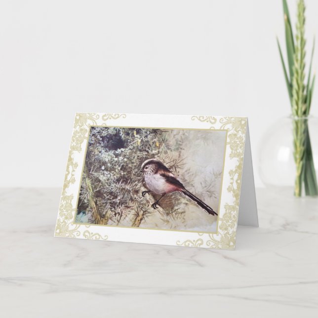 Long-tailed tit vintage birthday card (Front)