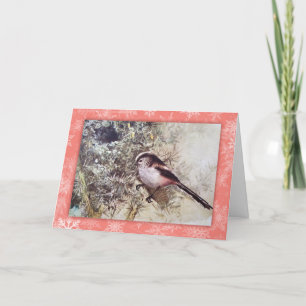 Long-tailed tit vintage Christmas card