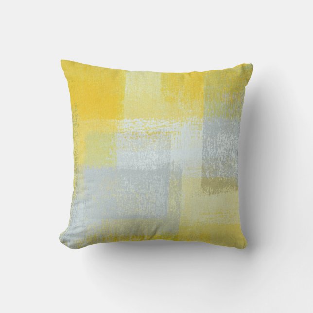'Long Term' Grey and Yellow Abstract Art Pillow (Front)