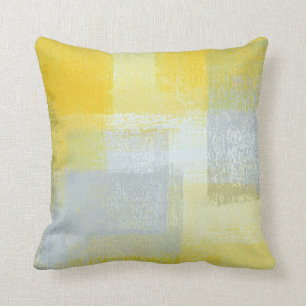 'Long Term' Grey and Yellow Abstract Art Pillow