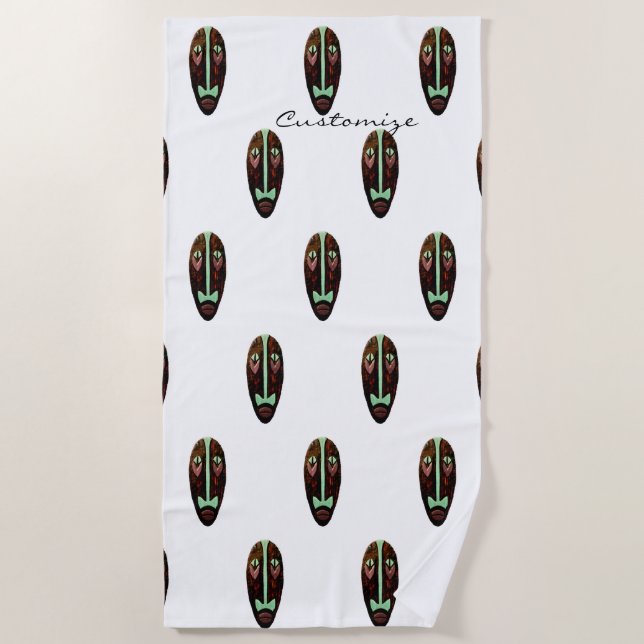 Long Tiki Mask Thunder_Cove Beach Towel (Front)