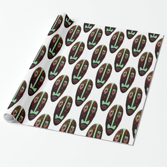 Long Tiki Mask Thunder_Cove Wrapping Paper (Unrolled)