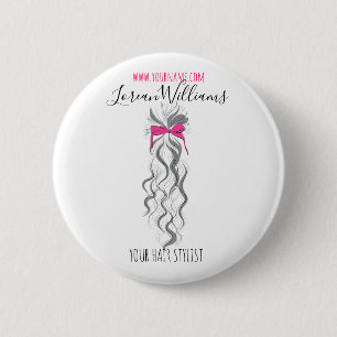 Long wavy hair with a bow Hairstyling branding 6 Cm Round Badge