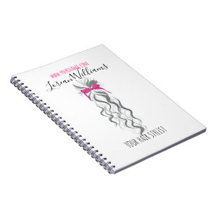 Long wavy hair with a bow  Hairstyling branding Notebook