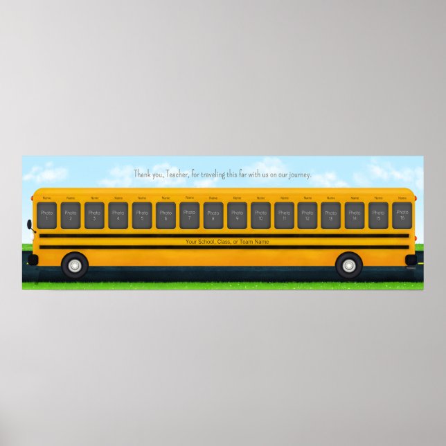 Long Yellow School Bus 16 Photo Custom Keepsake Poster (Front)